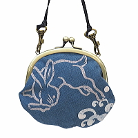 ガマ口 小銭入れ 波うさぎ（渋青）